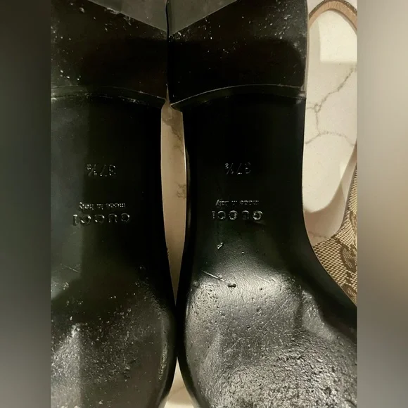 Like New Gucci GG Monogram Horsebit Slingback Flats pointed Size 37.5 - Picture 6 of 15
